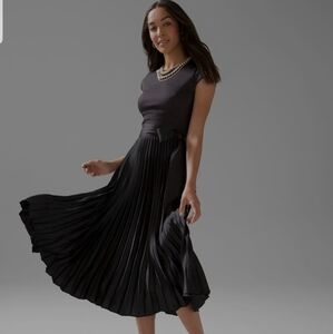 WHBM Scuba Knit Satin Black Pleated Dress